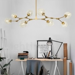 Lustre contemporain moderne à 8 lumières avec abat-jour en verre transparent et lampe (noir doré)