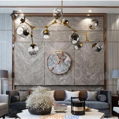 Lustre doré à 10 lumières avec abat-jour en verre, style contemporain moderne Lustre doré à 10 lumières avec abat-jour en verre, style contemporain moderne
