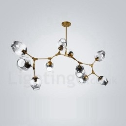 Lustre doré à 10 lumières avec abat-jour en verre, style contemporain moderne