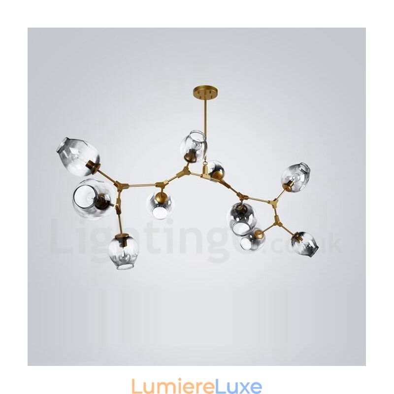 Lustre doré à 10 lumières avec abat-jour en verre, style contemporain moderne