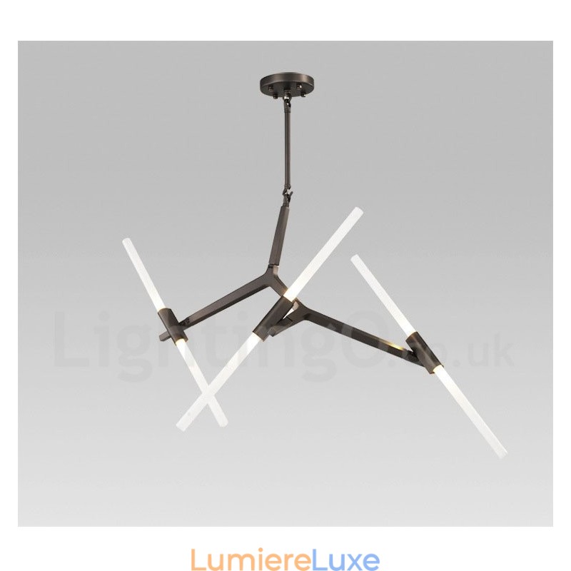 Lustre contemporain moderne à 6 lumières à 2 niveaux (noir doré)