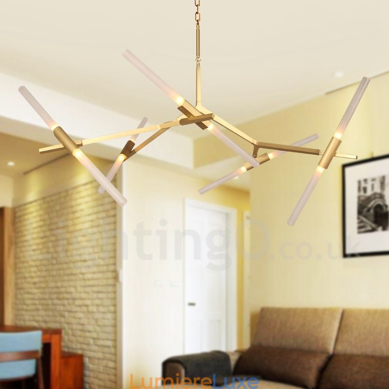 Lustre contemporain moderne à 10 lumières (noir doré)
