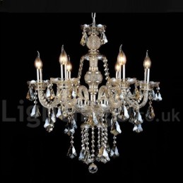 Lustre moderne en cristal K9 de couleur cognac rétro vintage avec 6 lumières