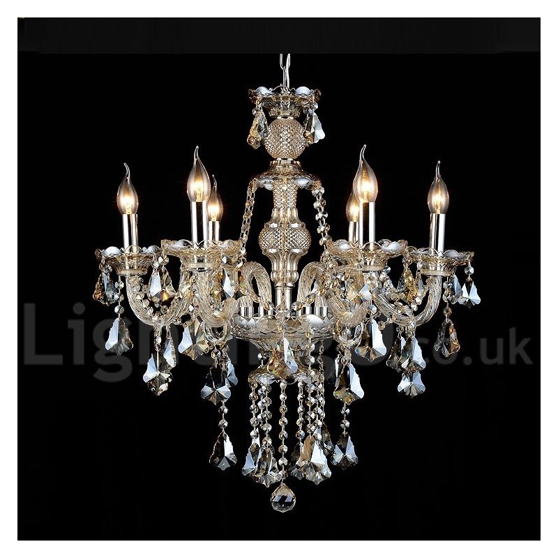 Lustre moderne en cristal K9 de couleur cognac rétro vintage avec 6 lumières