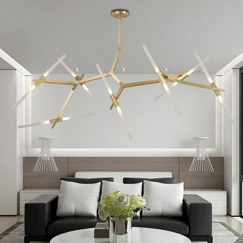 Lustre contemporain moderne à 14 lumières (noir doré)