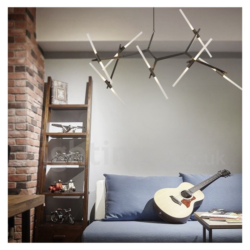 Lustre contemporain moderne à 14 lumières (noir doré)