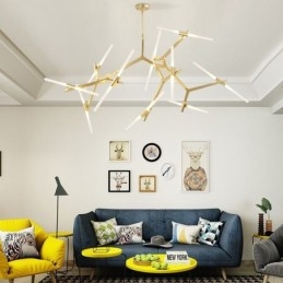 Lustre contemporain moderne à 20 lumières (noir doré)