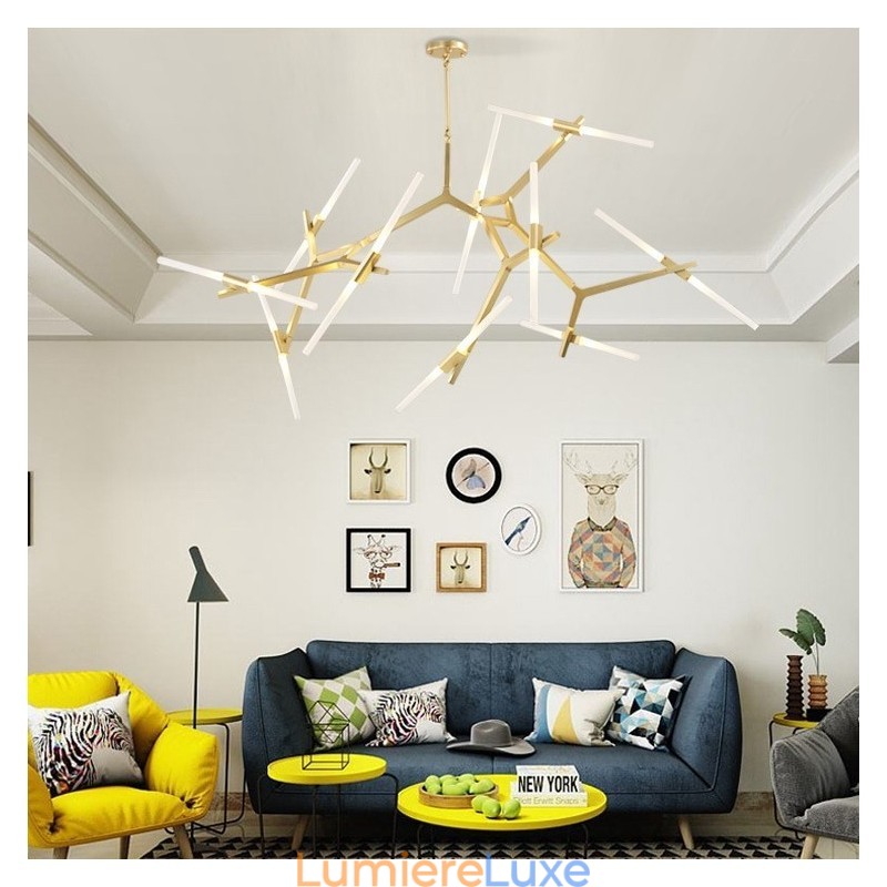 Lustre contemporain moderne à 20 lumières (noir doré)