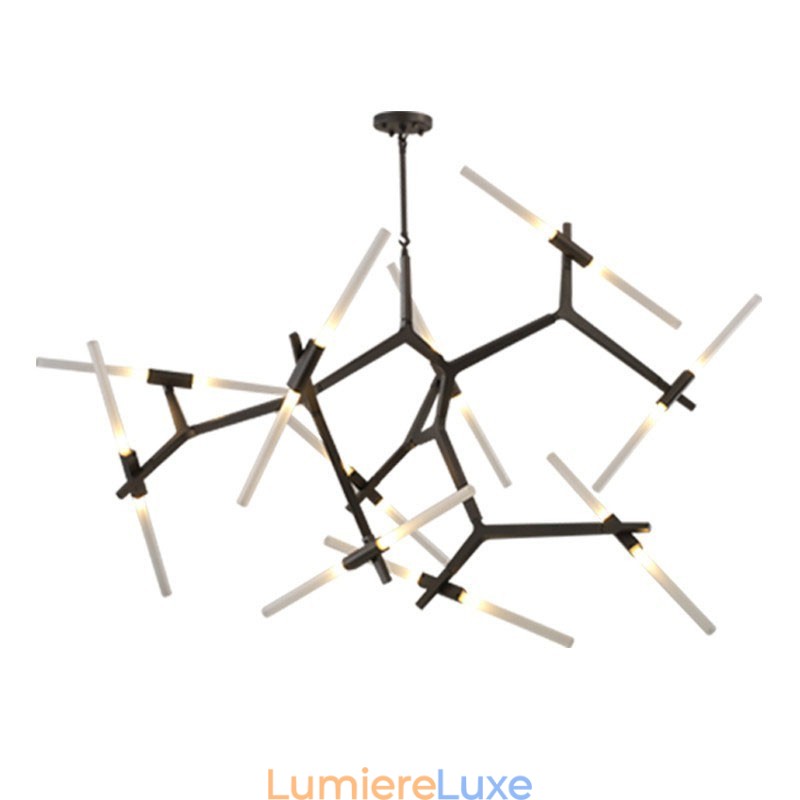Lustre contemporain moderne à 20 lumières (noir doré)