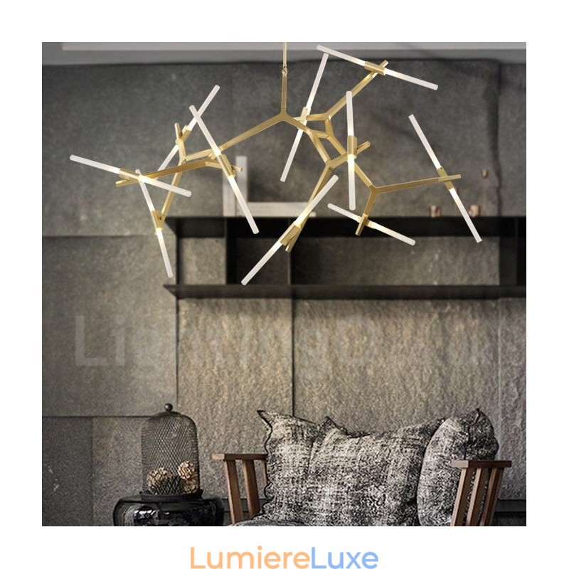 Lustre contemporain moderne à 20 lumières (noir doré)