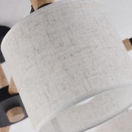 Lustre en bois contemporain moderne à 3 lumières à un seul niveau avec abat-jour en tissu tambour et