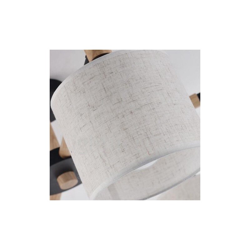 Lustre en bois contemporain moderne à 3 lumières à un seul niveau avec abat-jour en tissu tambour et