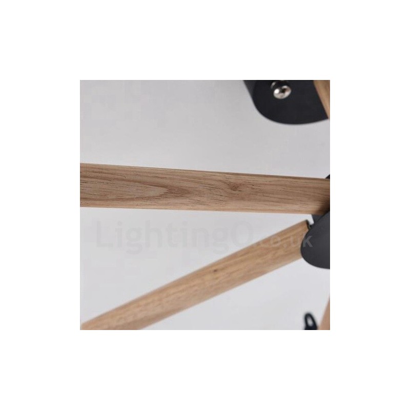 Lustre en bois contemporain moderne à 3 lumières à un seul niveau avec abat-jour en tissu tambour et