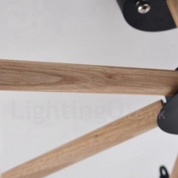 Lustre contemporain moderne à 6 lumières en bois à un seul niveau avec tissu tambour (noir et blanc)