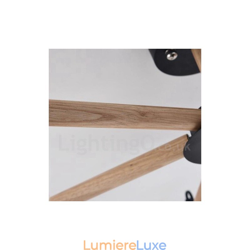 Lustre contemporain moderne à 6 lumières en bois à un seul niveau avec tissu tambour (noir et blanc)