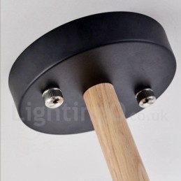 Lustre contemporain moderne à 6 lumières en bois à un seul niveau avec tissu tambour (noir et blanc)