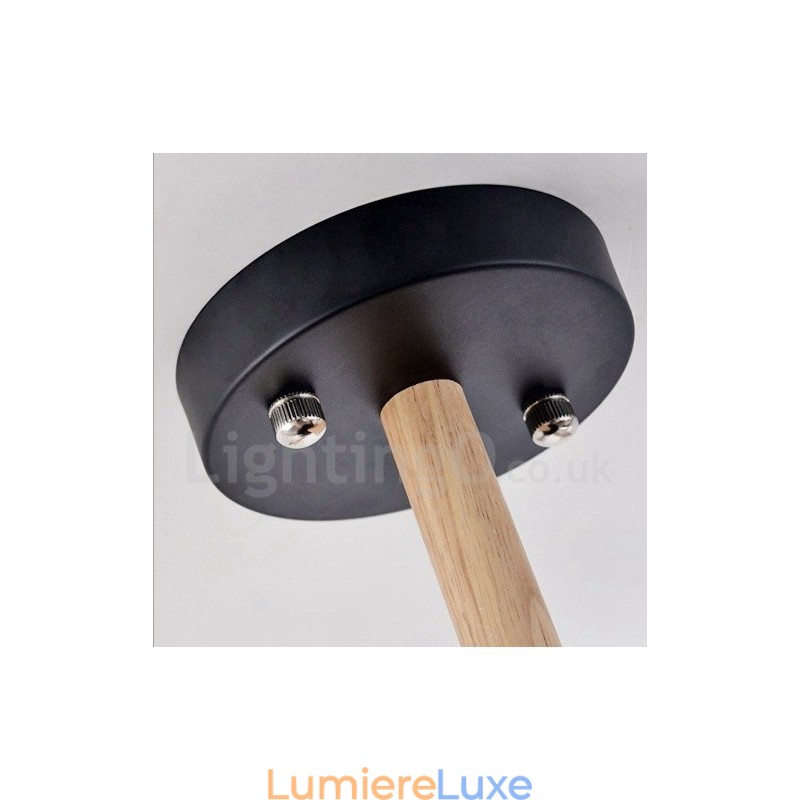 Lustre contemporain moderne à 6 lumières en bois à un seul niveau avec tissu tambour (noir et blanc)