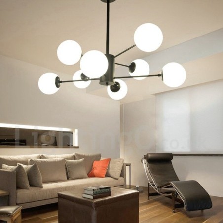 Lustre noir contemporain moderne à 8 lumières en métal à 2 niveaux avec abat-jour en verre Lustre noir contemporain moderne à 8 lumières en métal à 2 niveaux avec abat-jour en verre