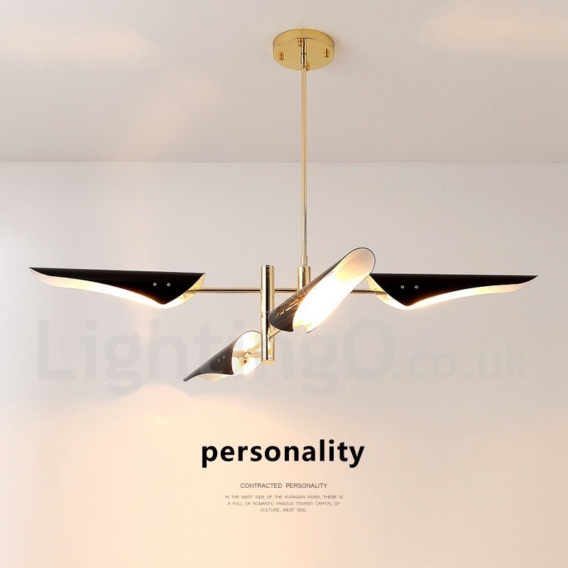 Lustre contemporain moderne à 2 niveaux et 4 lumières