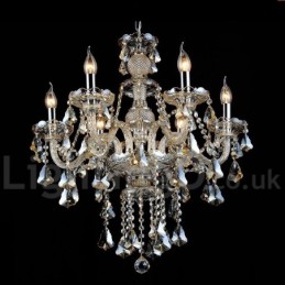 Lustre moderne en cristal K9 de couleur cognac rétro vintage avec 6 lumières