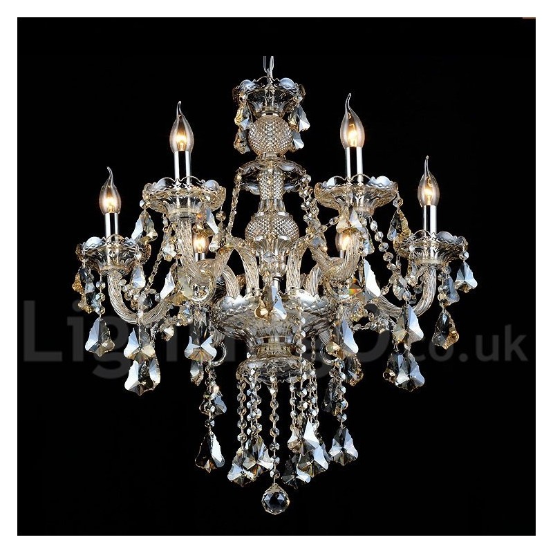 Lustre moderne en cristal K9 de couleur cognac rétro vintage avec 6 lumières