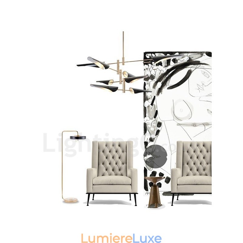 Lustre contemporain moderne à 4 niveaux et 8 lumières