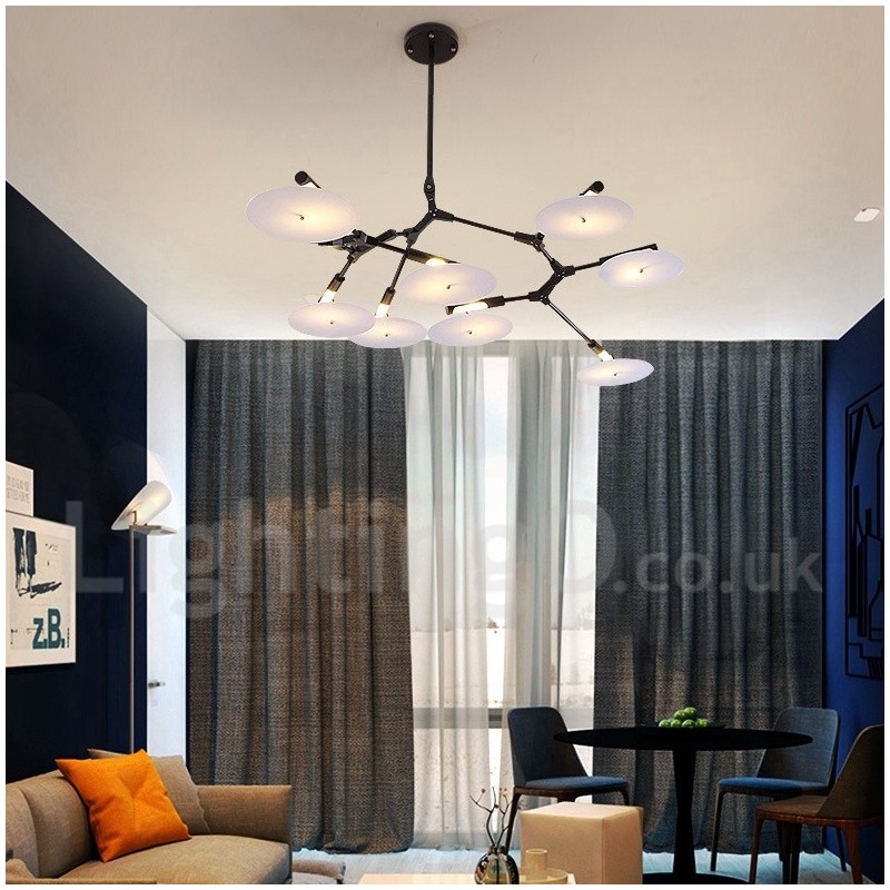 Lustre moderne et contemporain noir à 8 lumières