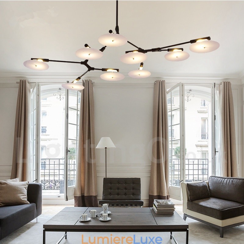 Lustre contemporain moderne noir à 9 lumières