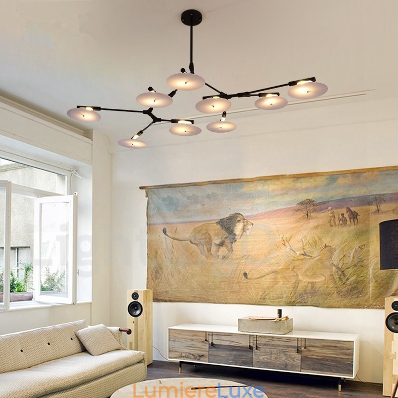 Lustre contemporain moderne noir à 9 lumières