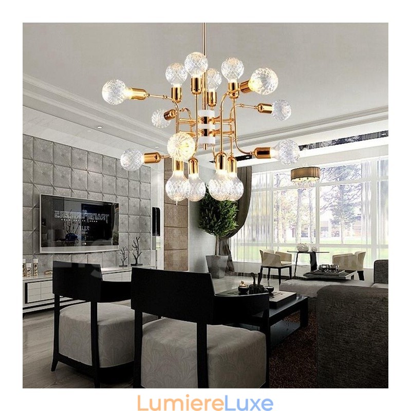 Lustre contemporain moderne à 4 niveaux et 16 lumières