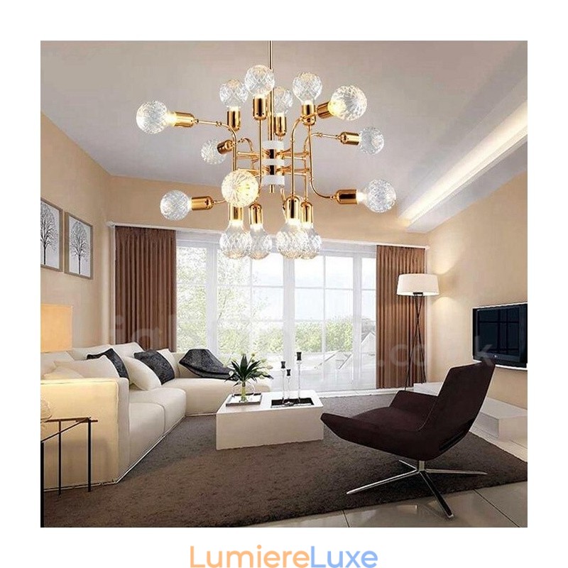 Lustre contemporain moderne à 4 niveaux et 16 lumières