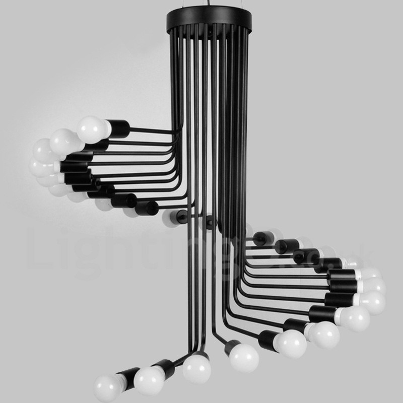 Lustre noir à 26 lumières, style rétro, vintage, moderne et contemporain
