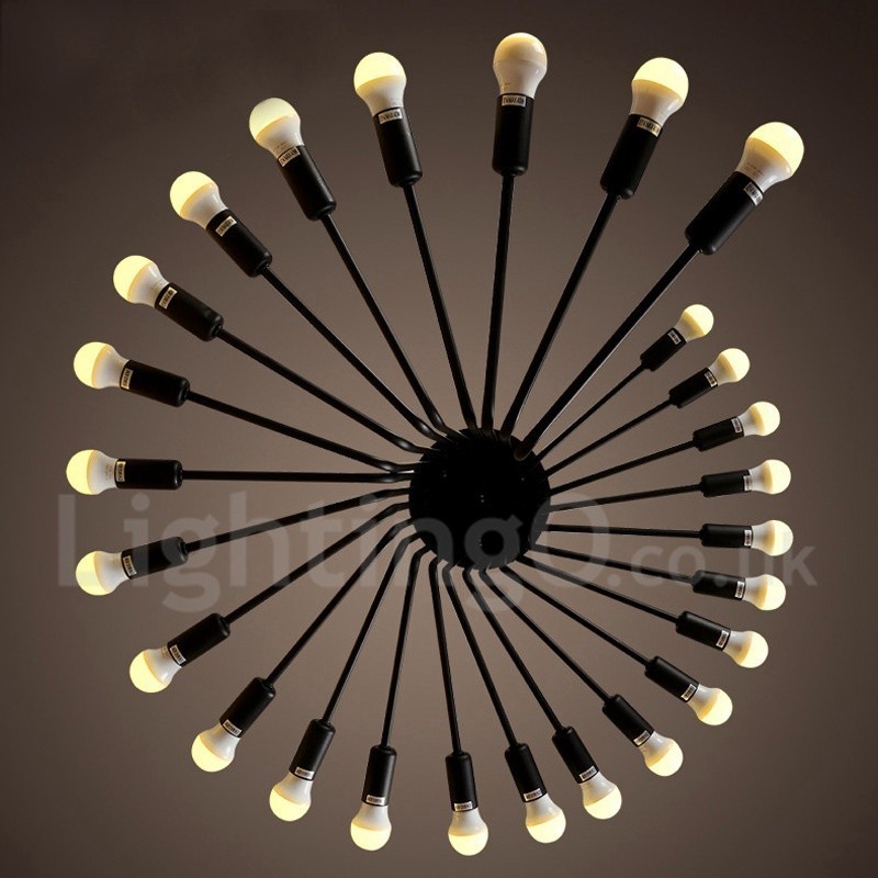 Lustre noir à 26 lumières, style rétro, vintage, moderne et contemporain