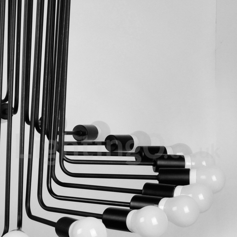 Lustre noir à 26 lumières, style rétro, vintage, moderne et contemporain