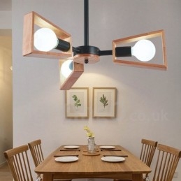 Lustre en bois à un seul niveau à 3 lumières de style contemporain moderne