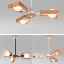 Lustre en bois à un seul niveau à 3 lumières de style contemporain moderne
