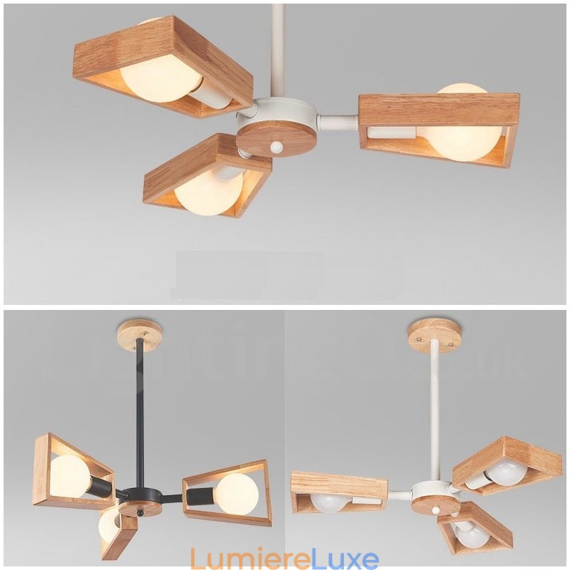 Lustre en bois à un seul niveau à 3 lumières de style contemporain moderne