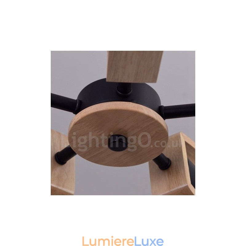 Lustre en bois à un seul niveau à 3 lumières de style contemporain moderne