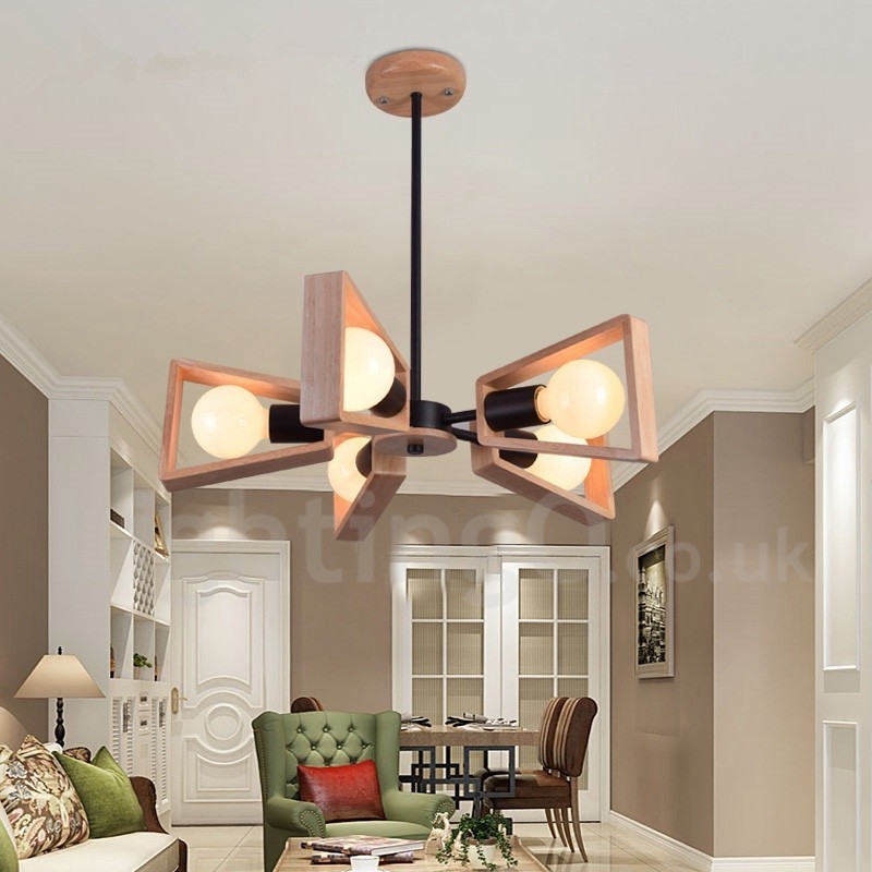 Lustre en bois à un seul niveau à 5 lumières de style contemporain moderne