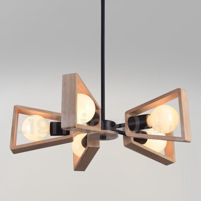 Lustre en bois à un seul niveau à 5 lumières de style contemporain moderne