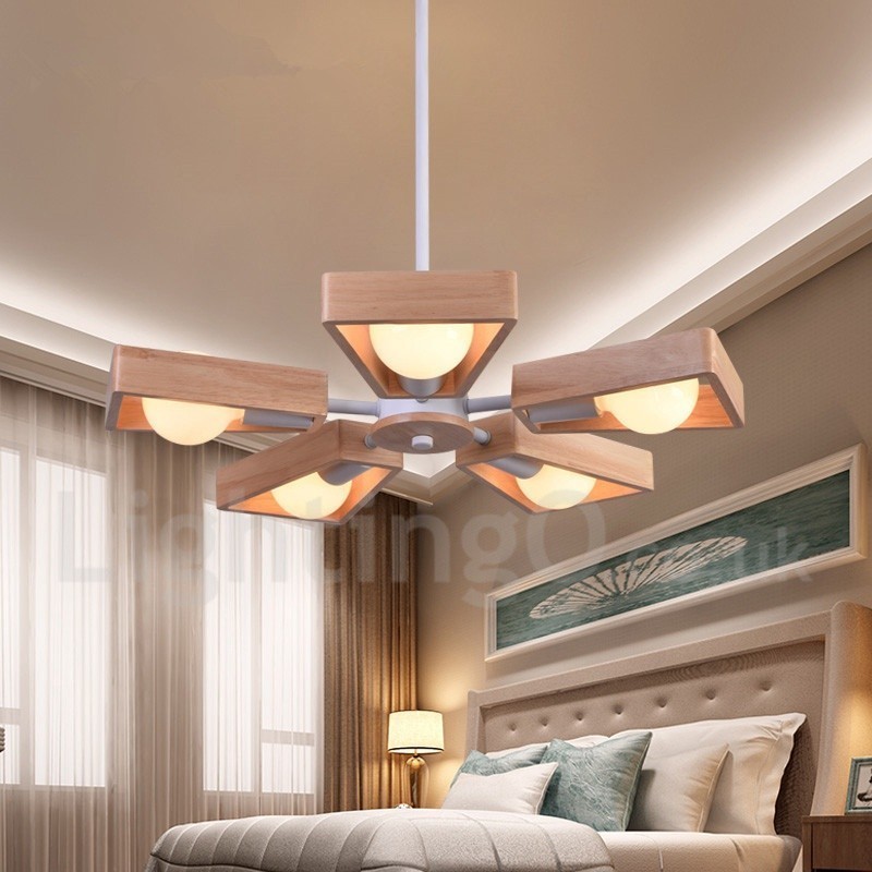 Lustre en bois à un seul niveau à 5 lumières de style contemporain moderne