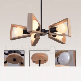 Lustre en bois à un seul niveau à 5 lumières de style contemporain moderne