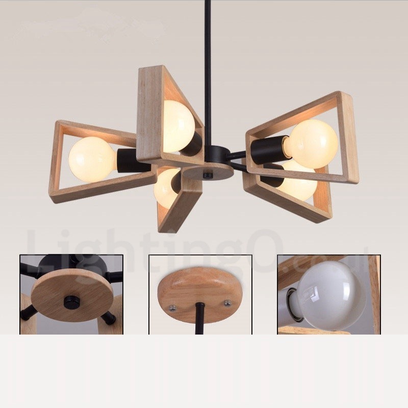 Lustre en bois à un seul niveau à 5 lumières de style contemporain moderne