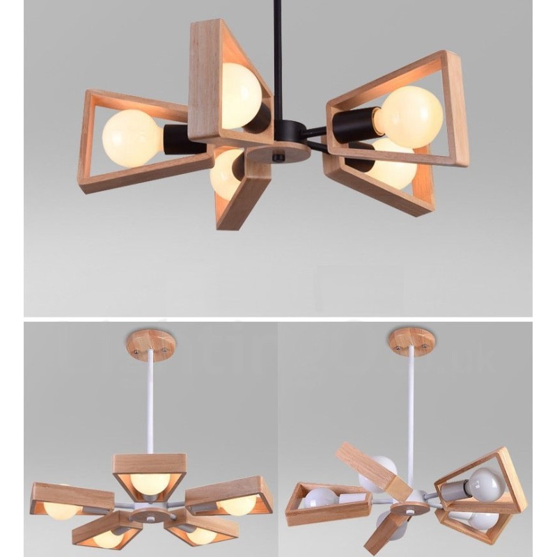 Lustre en bois à un seul niveau à 5 lumières de style contemporain moderne