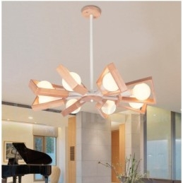 Lustre en bois à un seul niveau à 8 lumières de style contemporain moderne
