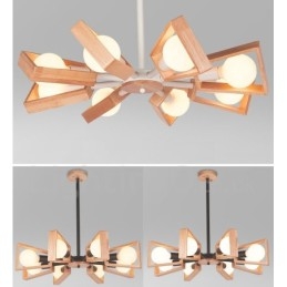 Lustre en bois à un seul niveau à 8 lumières de style contemporain moderne