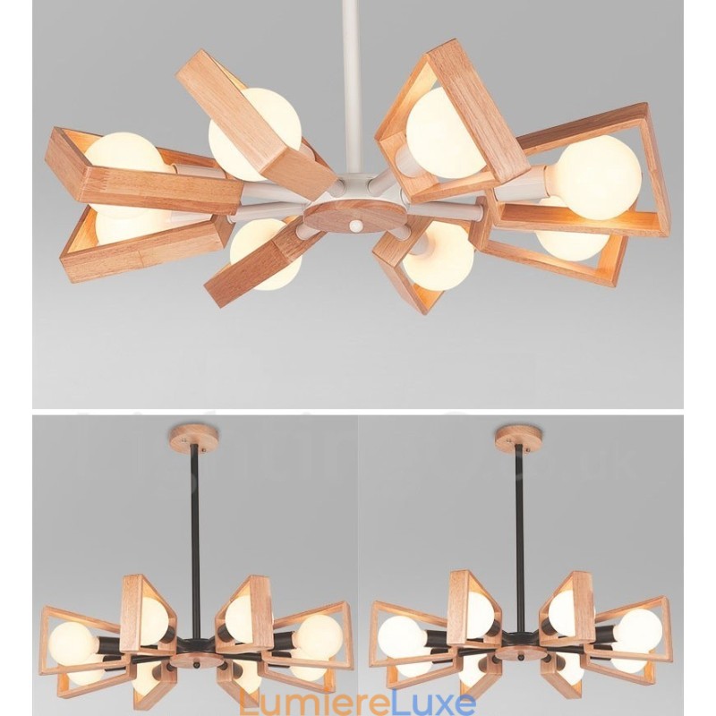 Lustre en bois à un seul niveau à 8 lumières de style contemporain moderne