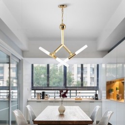 Lustre doré moderne et contemporain à 2 niveaux et 4 lumières