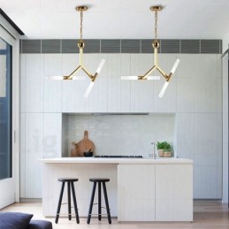 Lustre doré moderne et contemporain à 2 niveaux et 4 lumières