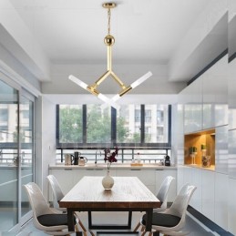 Lustre doré moderne et contemporain à 2 niveaux et 4 lumières